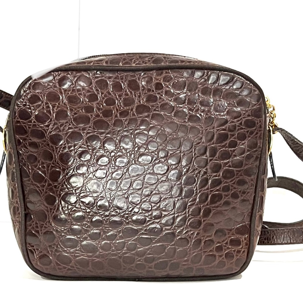 Salvatore Ferragamo Brown Crocodile-Embossed Leather Camera Bag - Picture 2 of 7